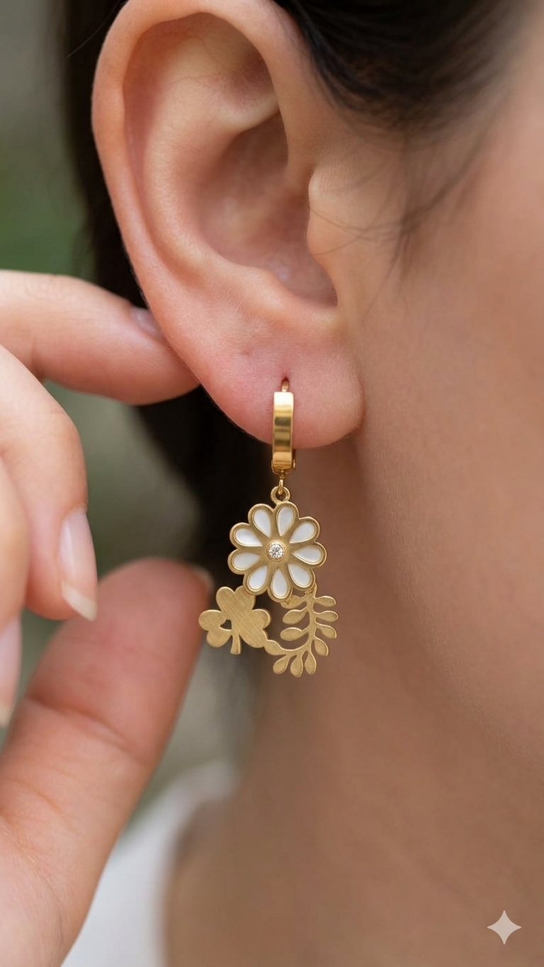 Floral and Clover Charm Drop Earring set