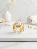 Multi-Band Princess-Cut Statement Ring