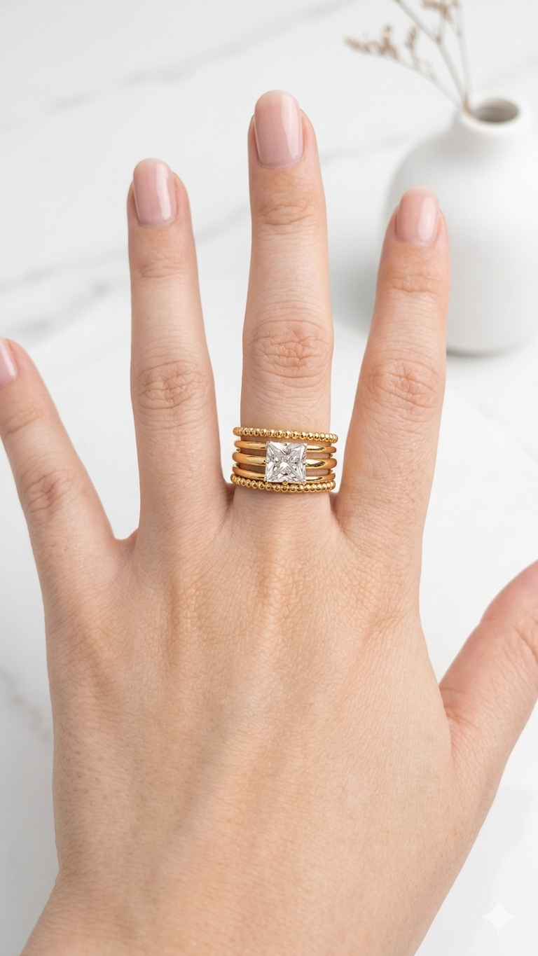 Multi-Band Princess-Cut Statement Ring