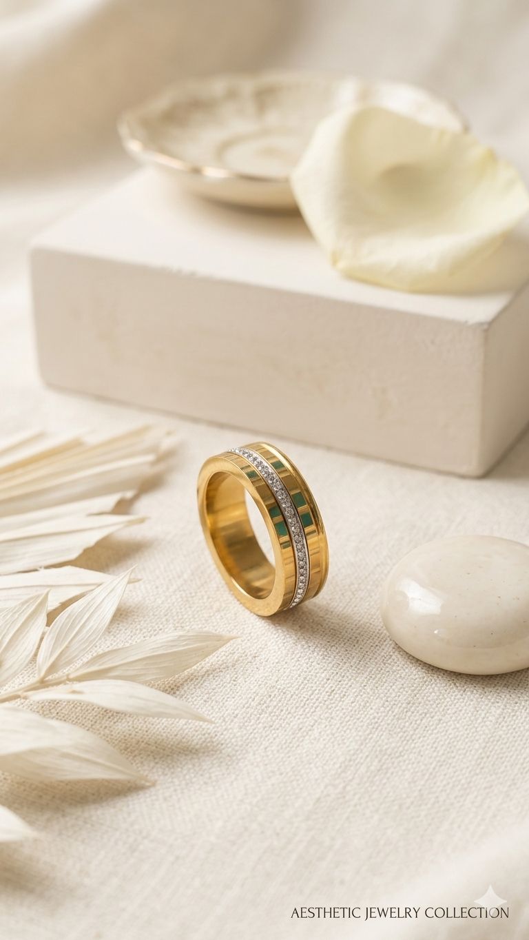 Two-Tone Zircon Ring — Stainless Steel, Anti-Tarnish