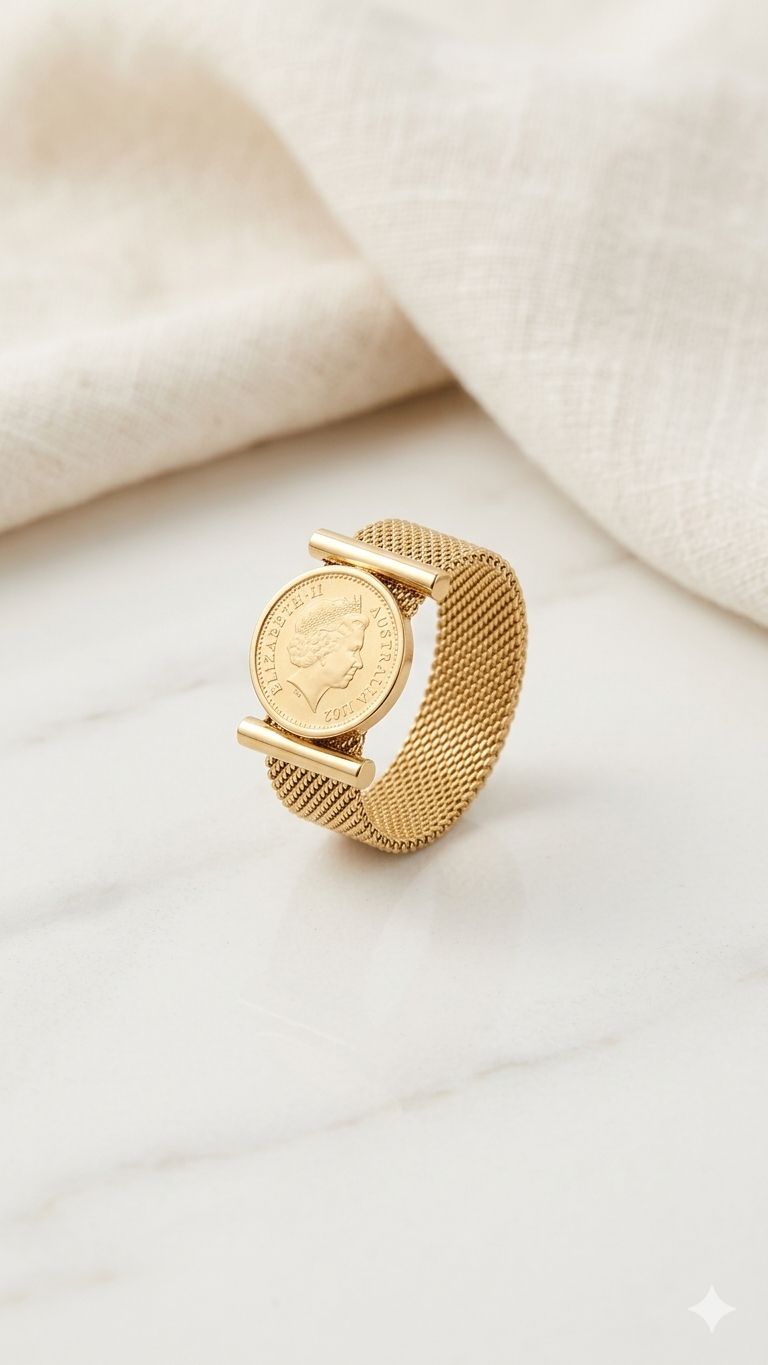 Vintage Coin Band Ring — Stainless Steel, Anti-Tarnish