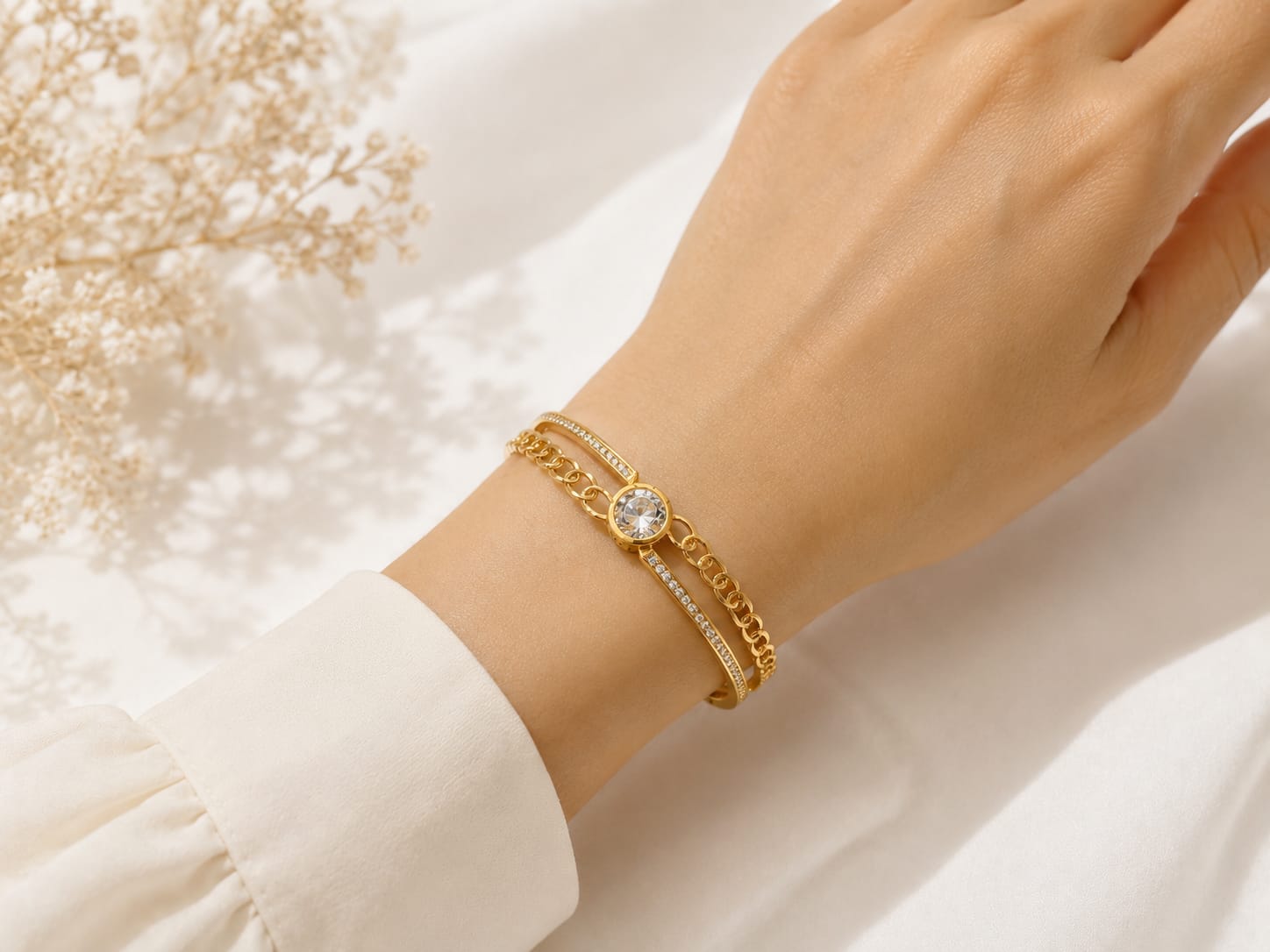Golden Crystal Lock Chain Bracelet