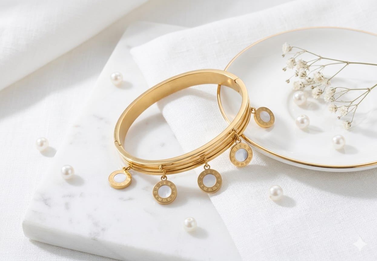 Gold-Tone Roman Numeral Charm Hand-Cuff