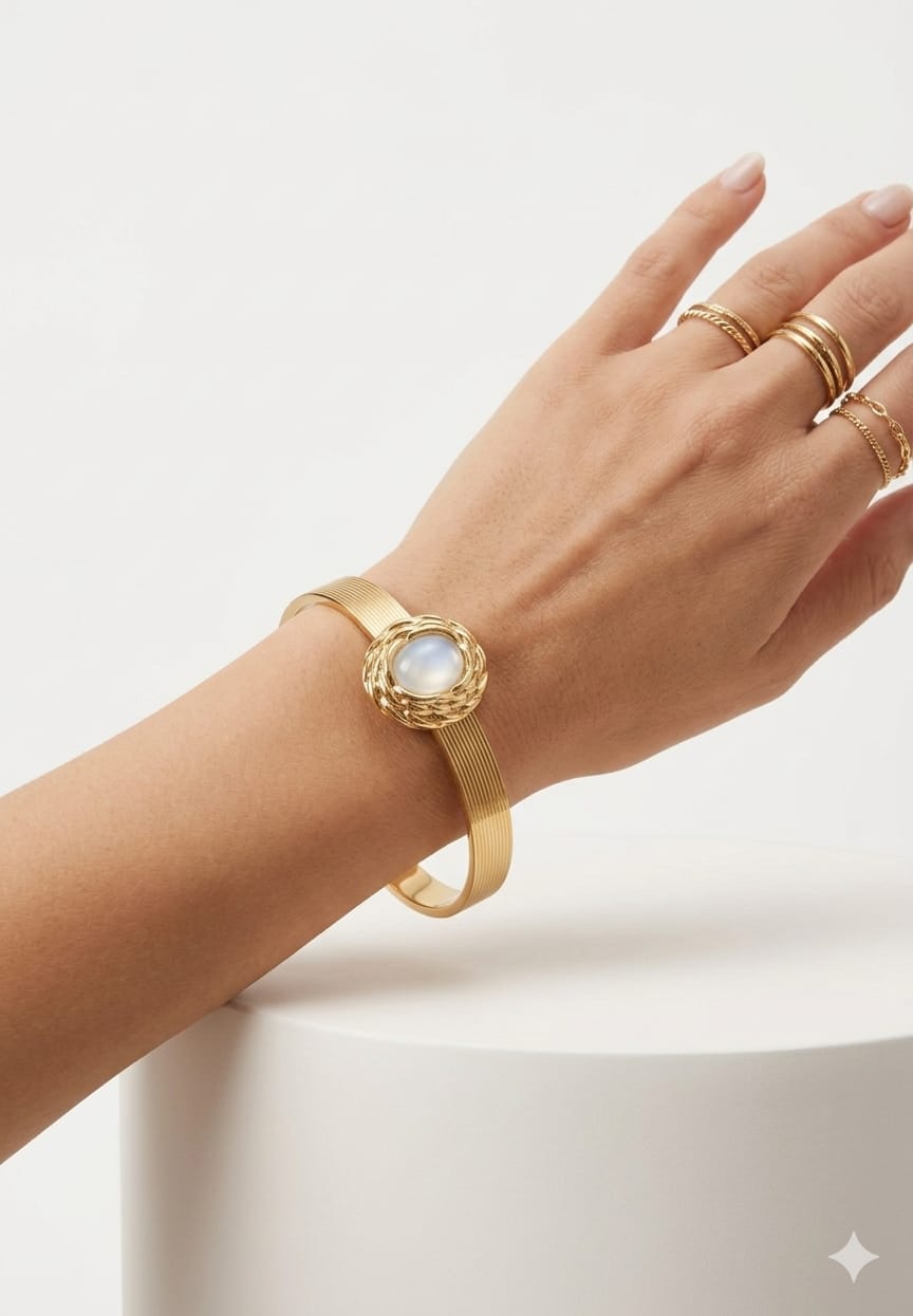 Textured Moonstone Statement Cuff