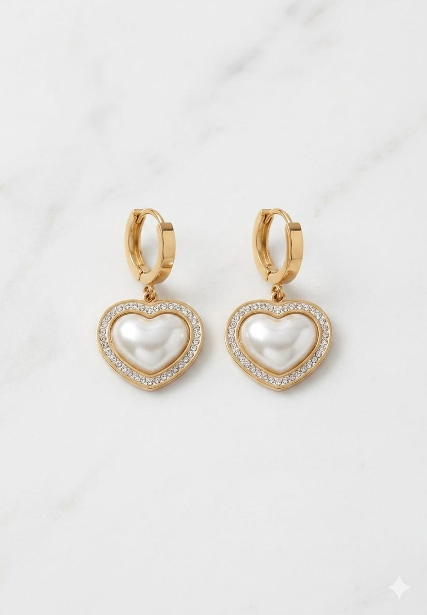Crystal-Framed Heart Drop Earrings