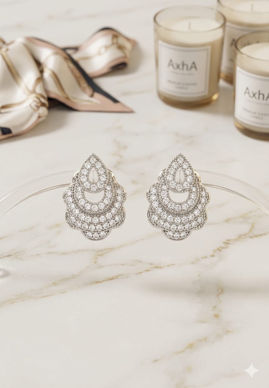 Pavé Crystal Tiered Tear-Drop Studs,