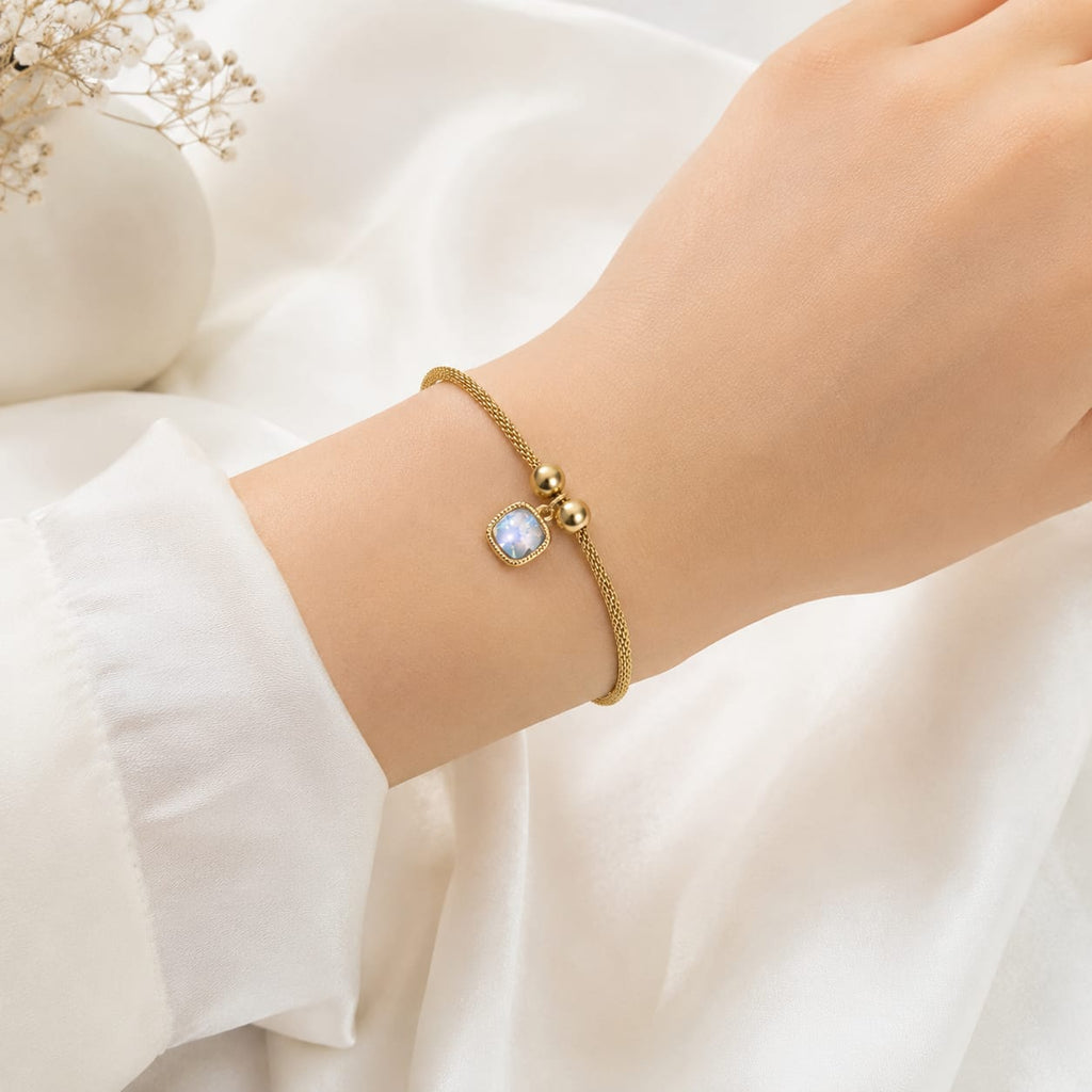 Mesh Chain Square Stone Bracelet