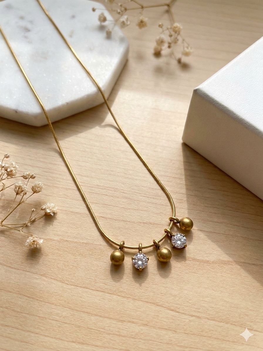 Alternating Bead and Crystal Charm Necklace