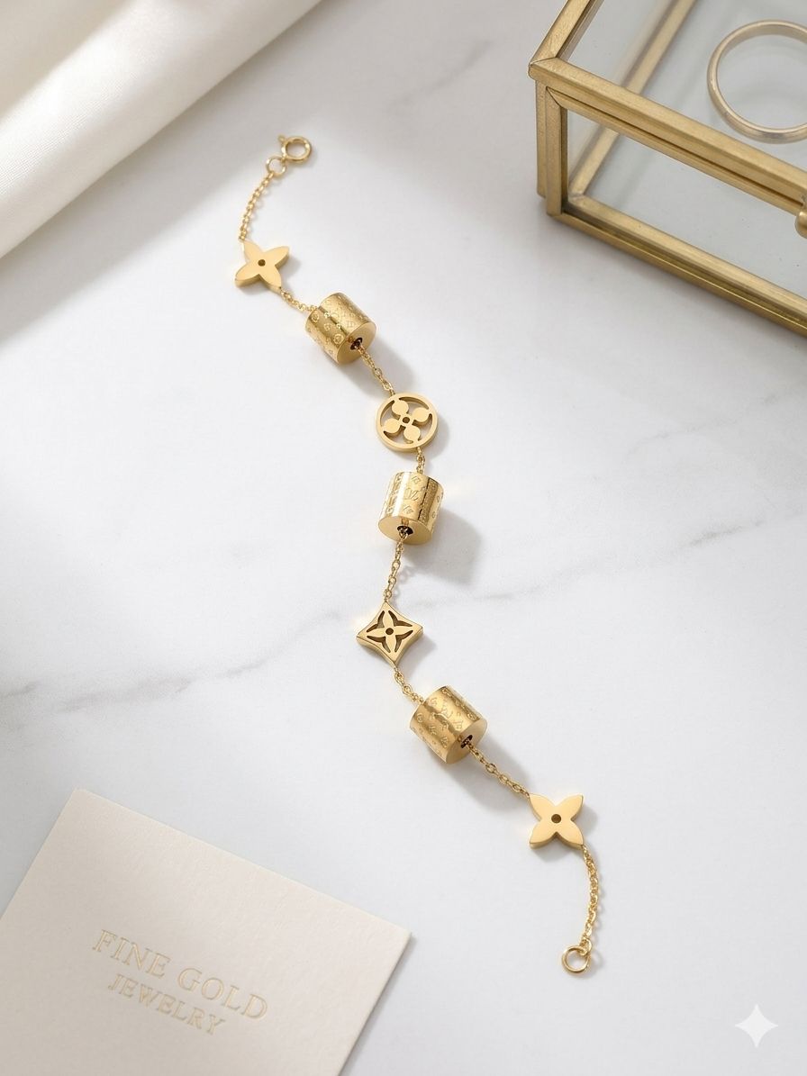 Floral Charm & Textured Bead Bracelet