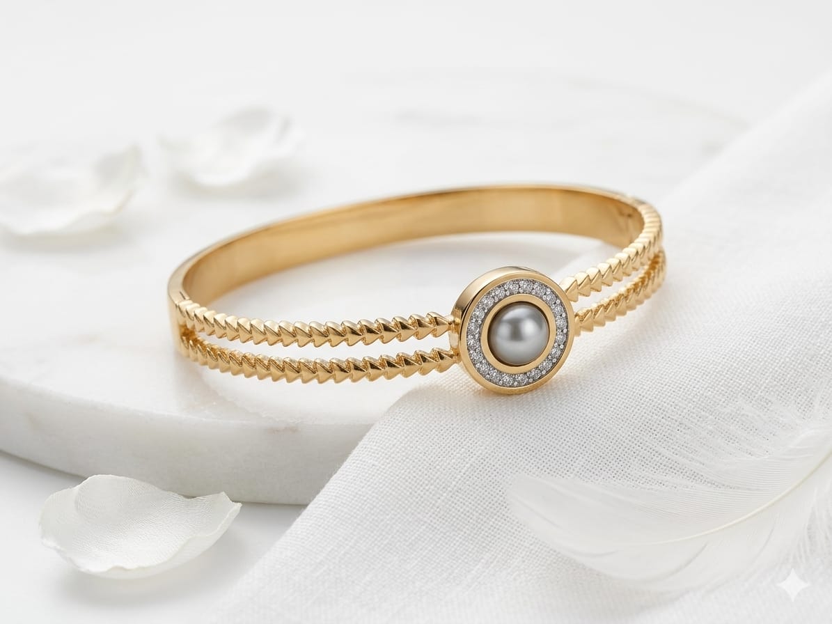 Pearl and Pavé Double-Band Cuff