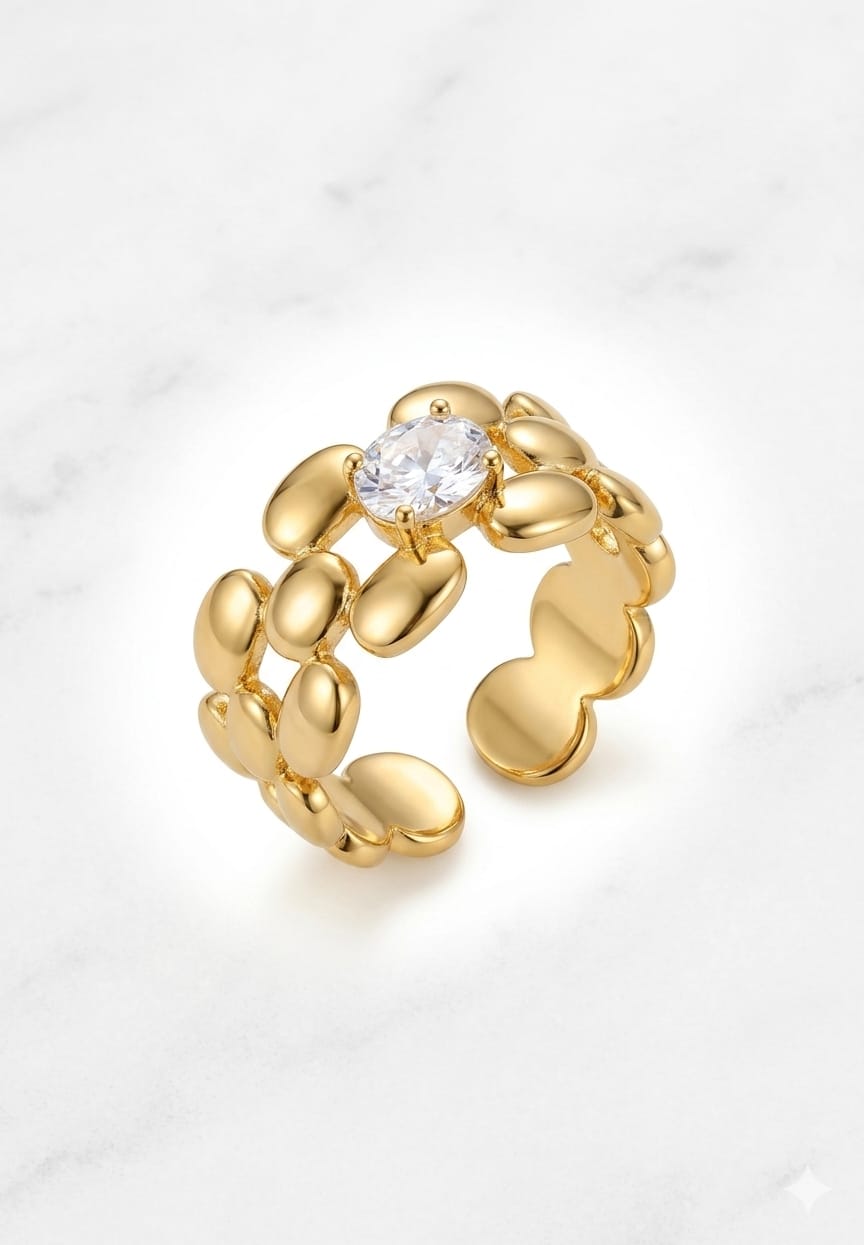 Pebbled Oval-Stone Statement Ring