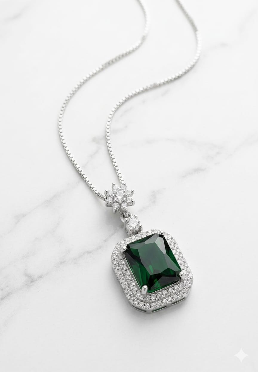 Emerald-Cut Halo Pendant