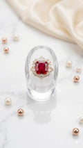 Cushion-Cut Ruby Halo Statement Ring