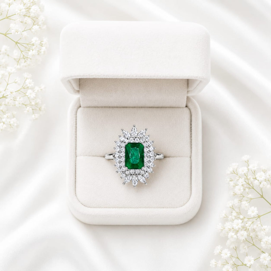 Emerald-Cut Halo Statement Ring