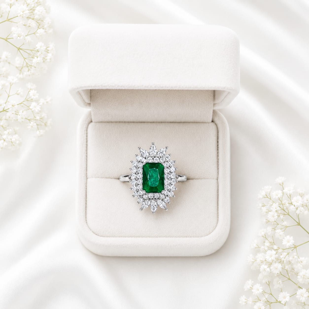 Emerald-Cut Halo Statement Ring
