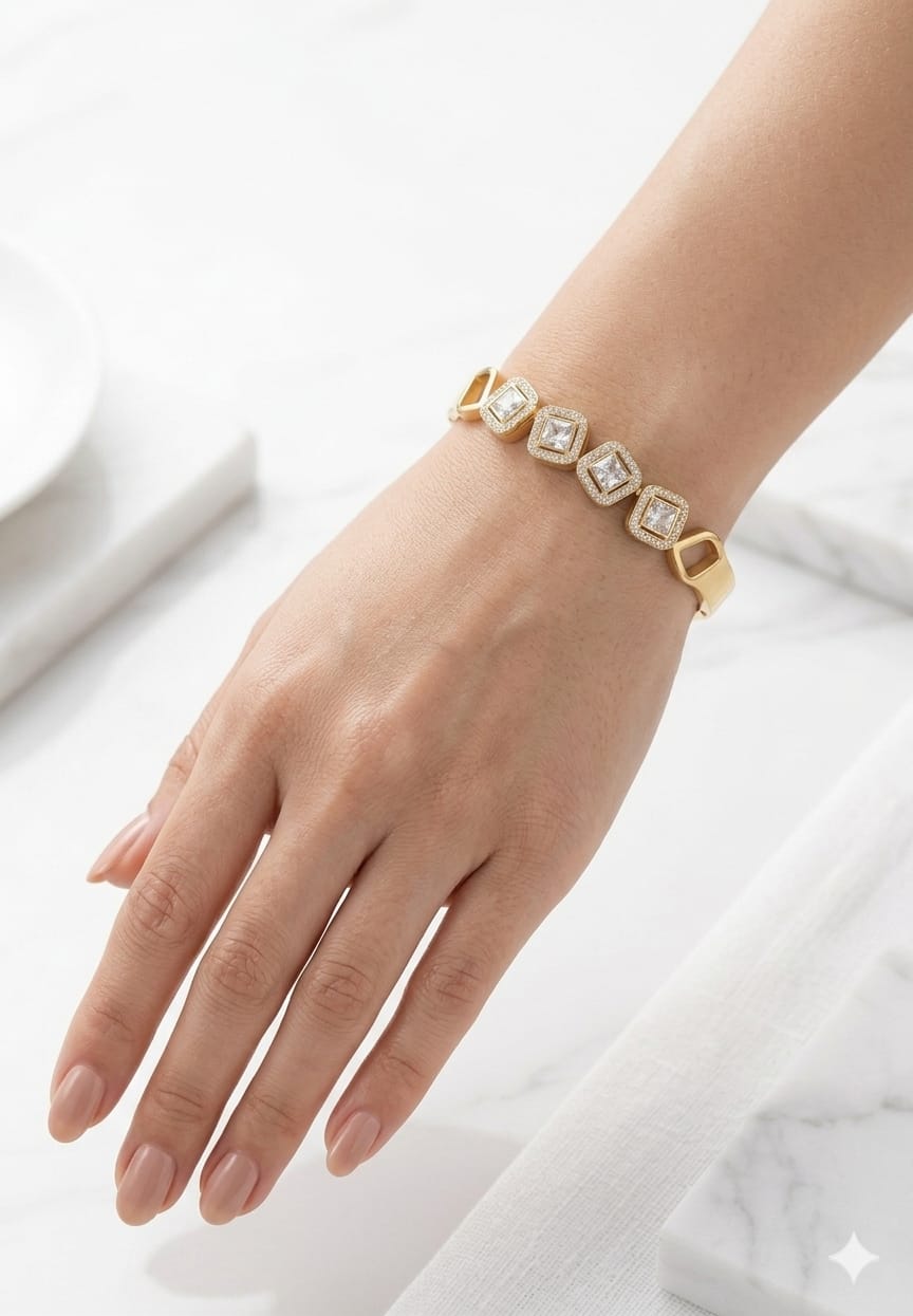 White Square Stone Hand Cuff
