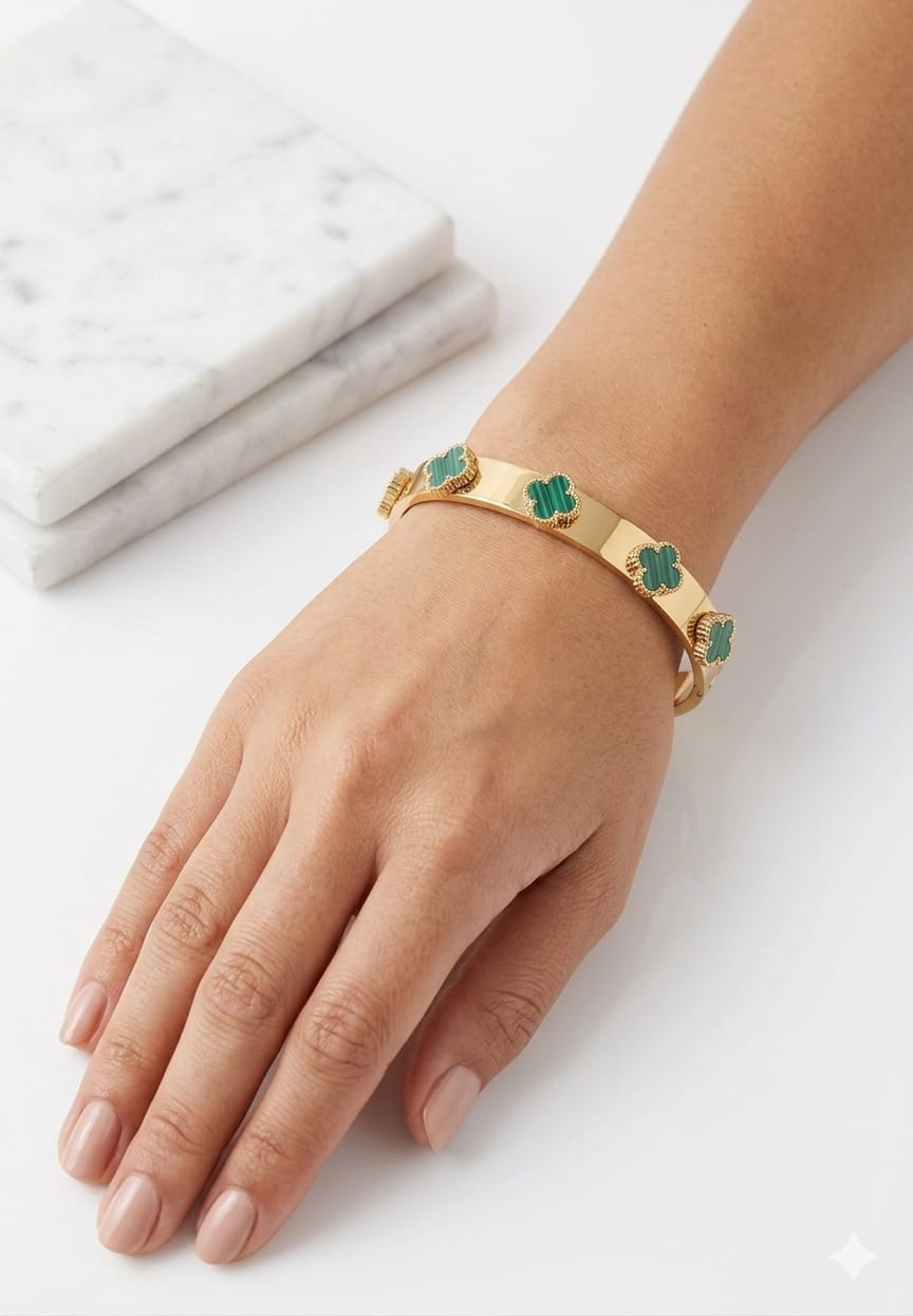 Green Clover Charm Cuff