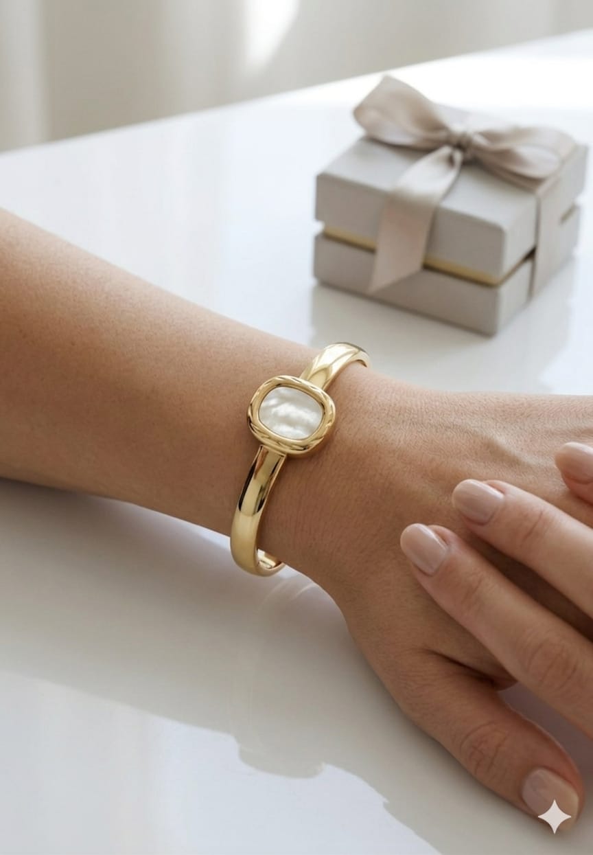 Gold-Tone Oval Mother of Pearl Hand Cuff