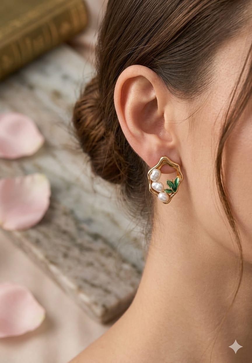 Pearl and Leaf Studs