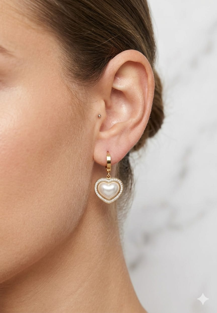 Crystal-Framed Heart Drop Earrings