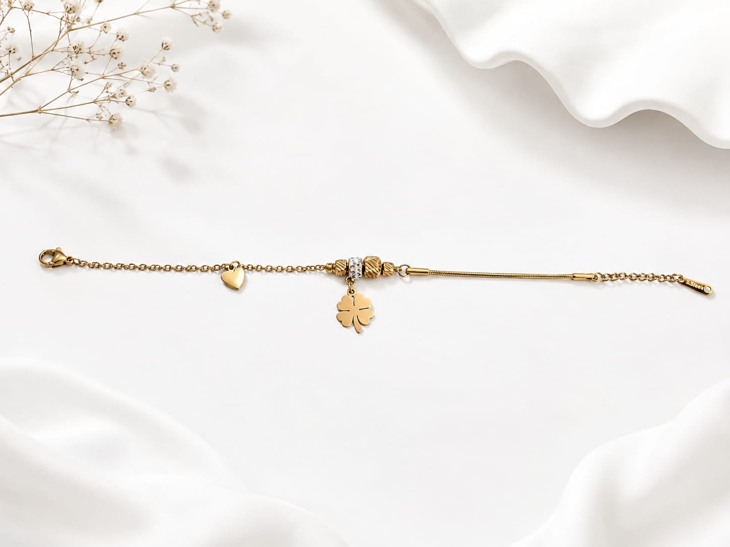 Petal and Heart Charm Bracelet