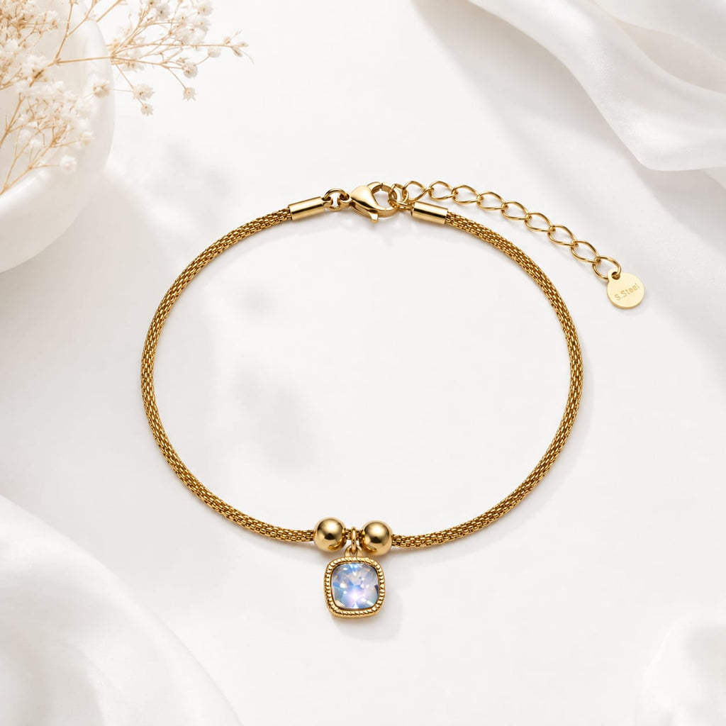 Mesh Chain Square Stone Bracelet