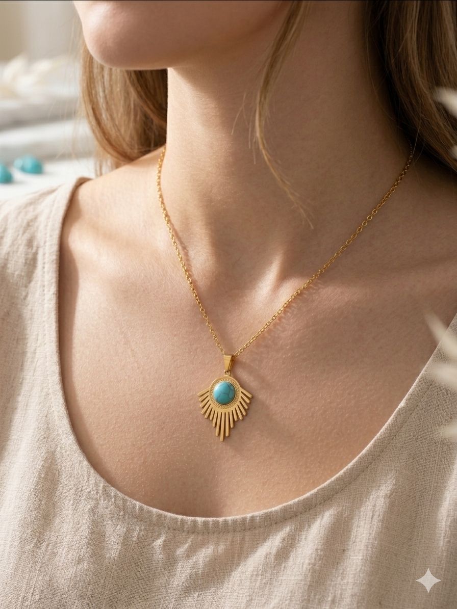 Blue Sunburst Turquoise Pendant