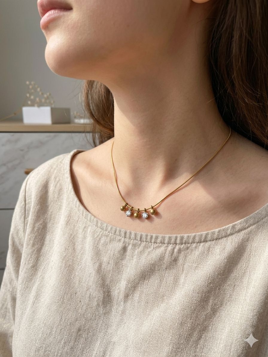 Alternating Bead and Crystal Charm Necklace