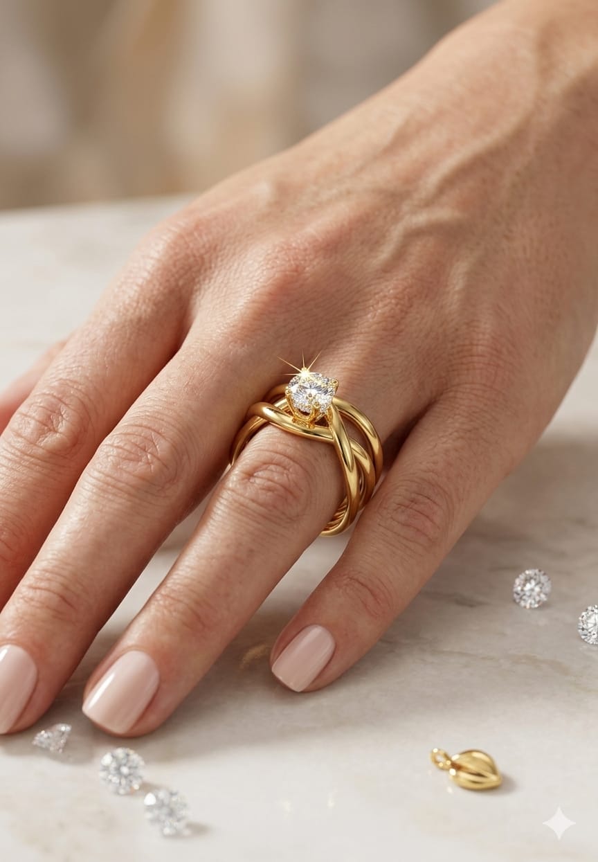 Interwoven Solitaire Statement Ring