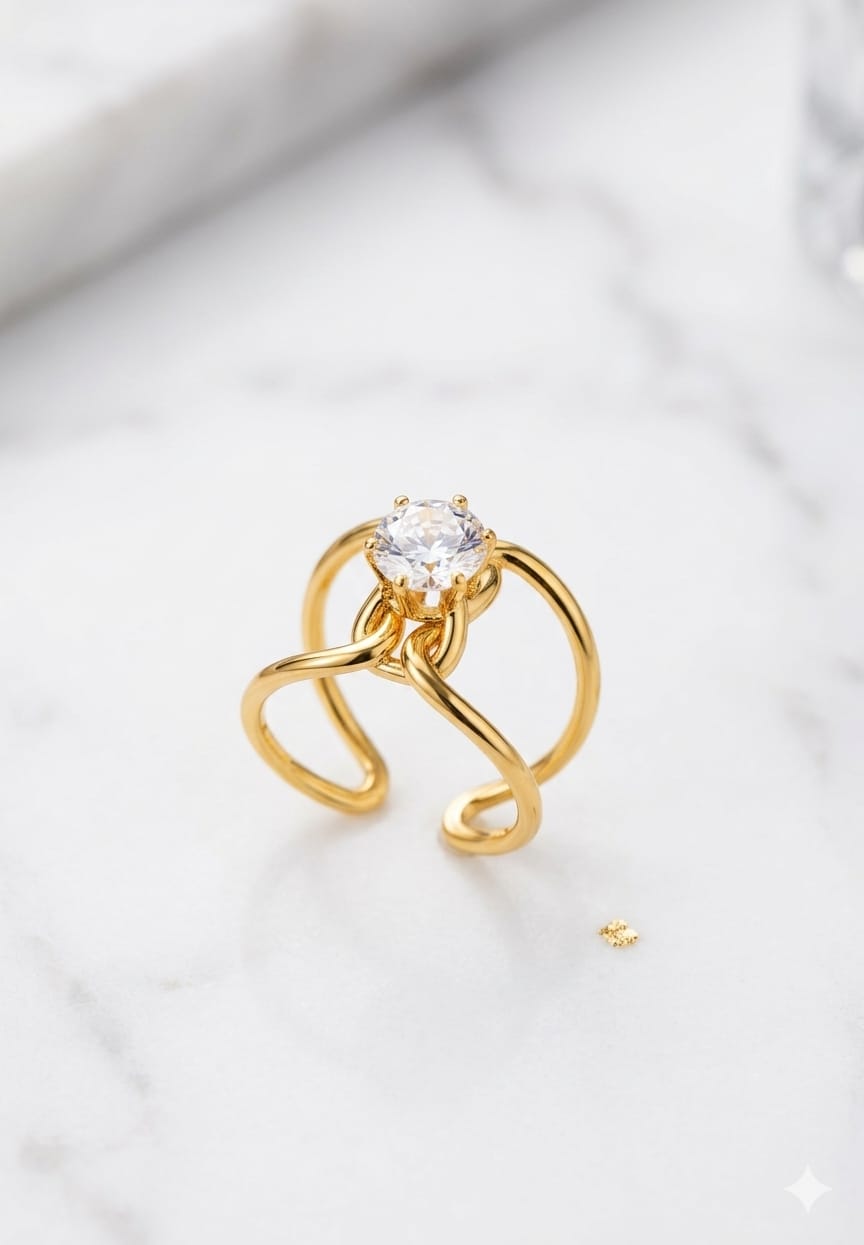 Interlocking Solitaire Statement Ring