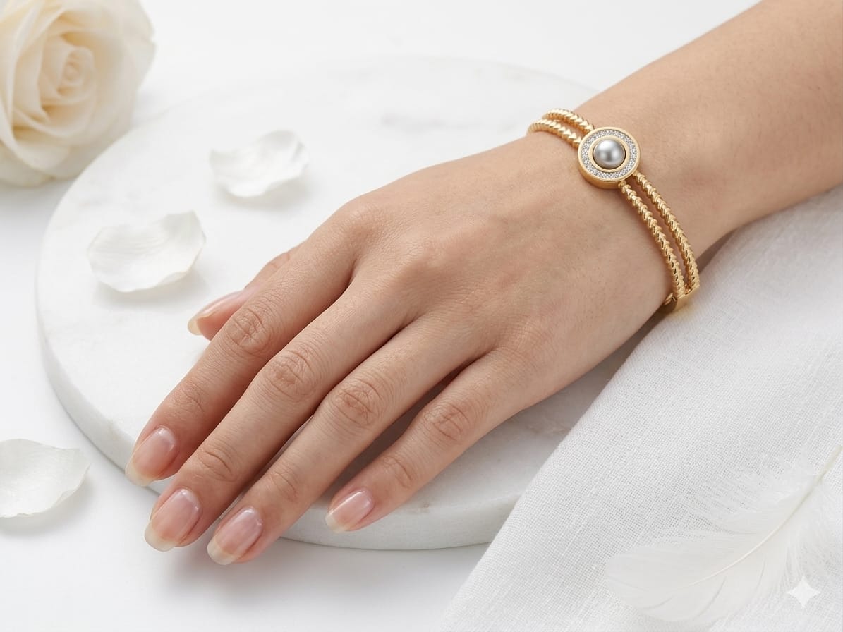 Pearl and Pavé Double-Band Cuff