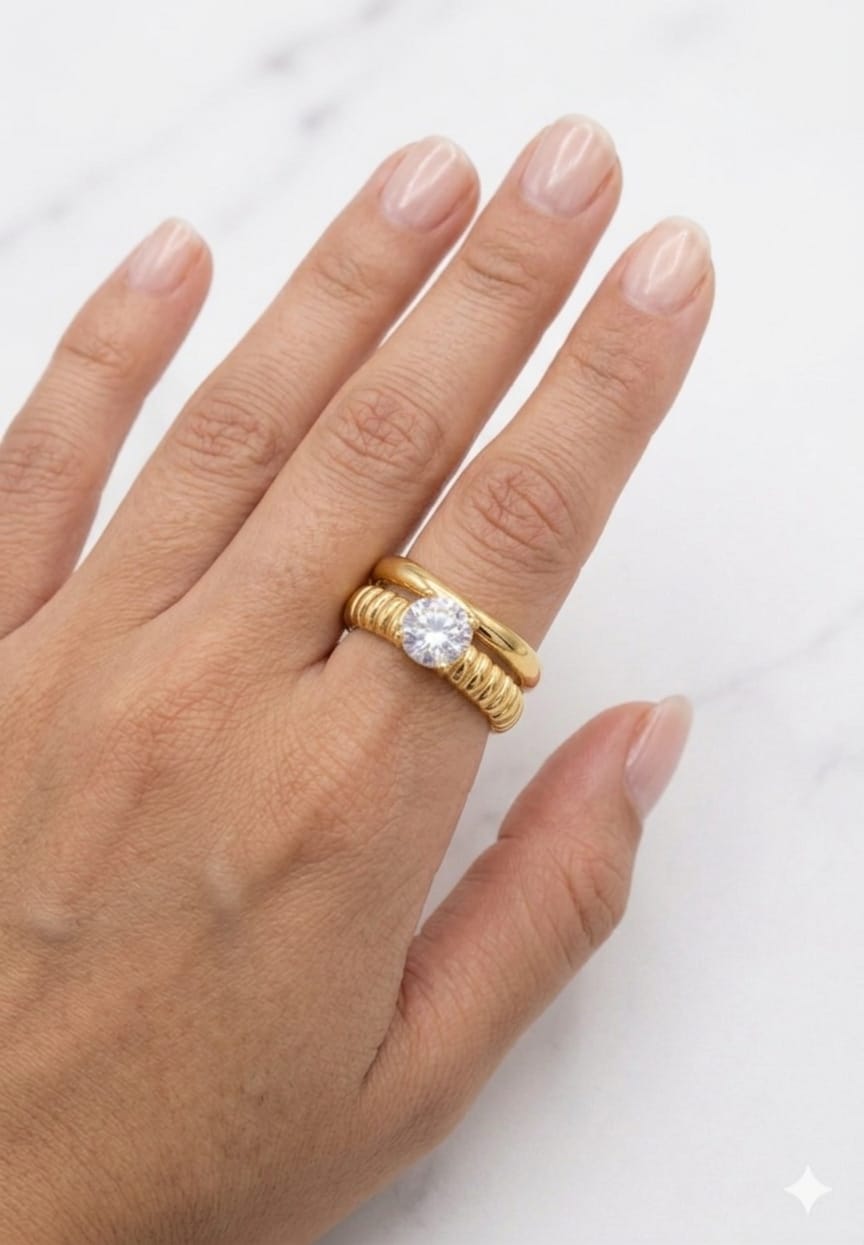 Ribbed Band Solitaire Ring