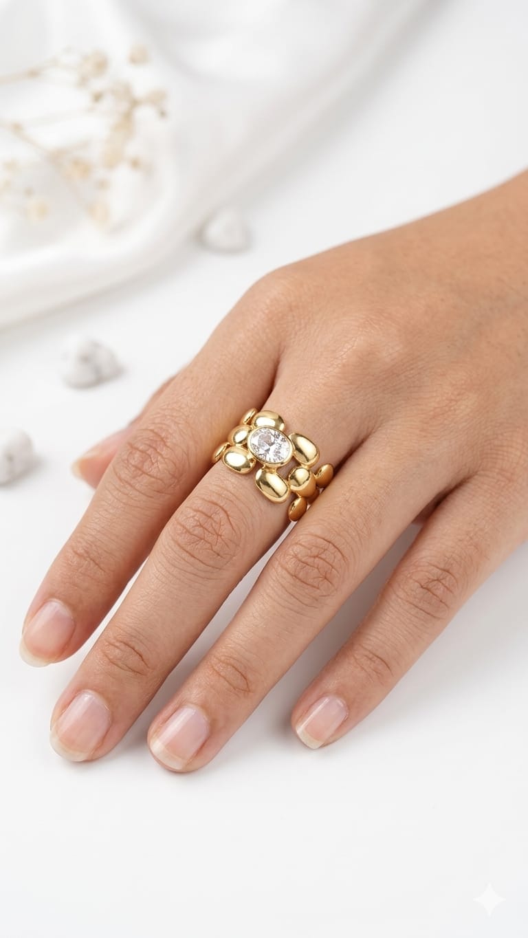 Pebbled Oval-Stone Statement Ring