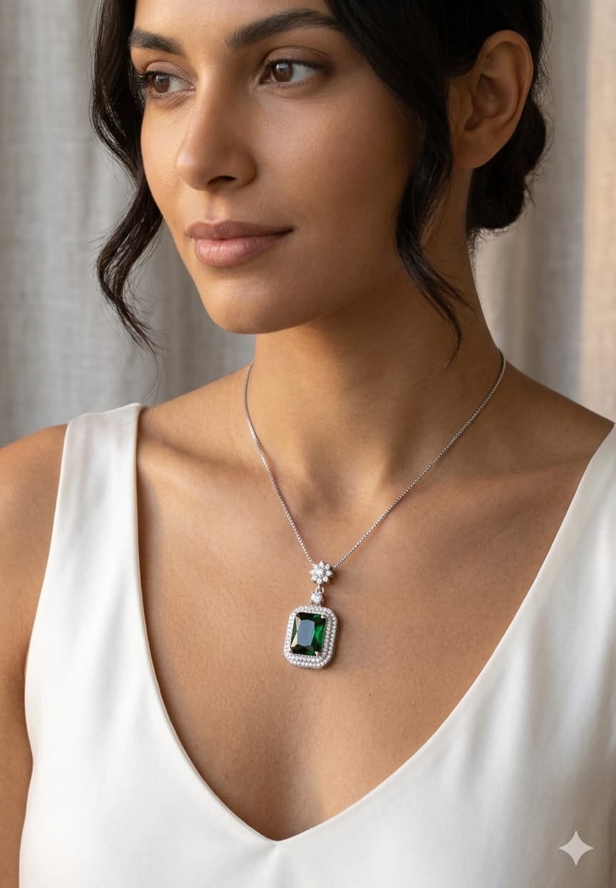 Emerald-Cut Halo Pendant