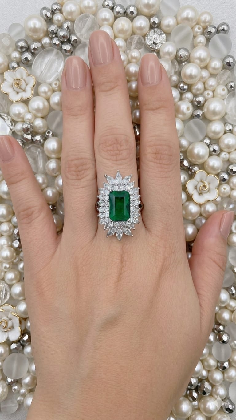 Emerald-Cut Halo Statement Ring