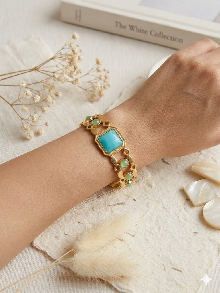 Gold Plated Turquoise Stone Cuff