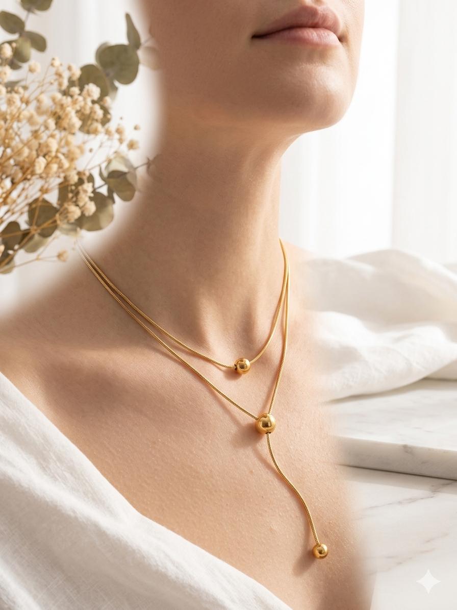 Sliding Gold pearl Double layered Pendant