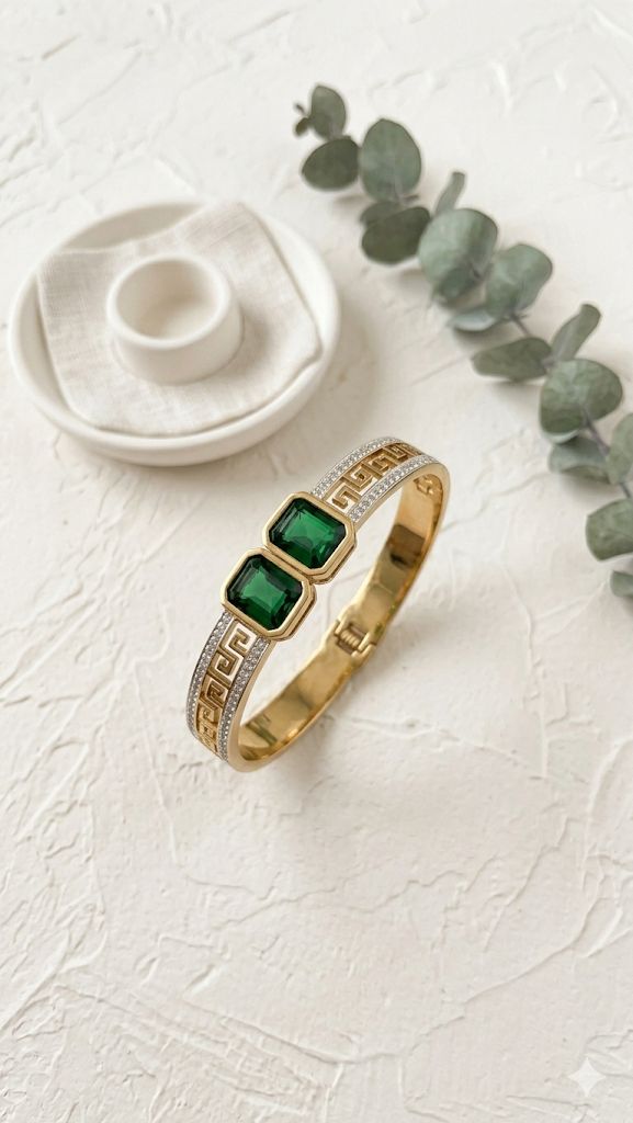 Emerald Zircon Stones Gold plated Hand Cuff