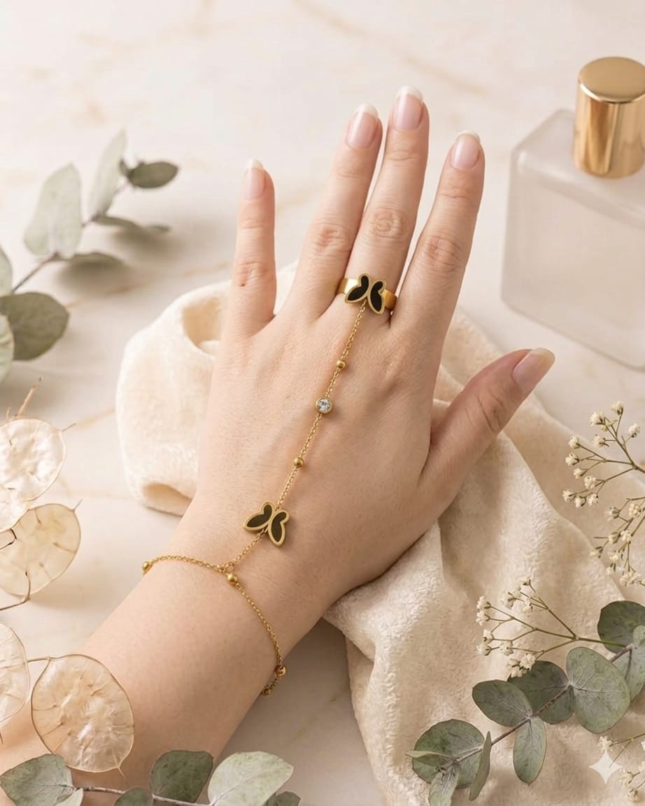 Butterfly Chain Bracelete With Ring