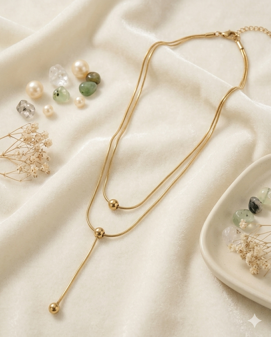 Sliding Gold pearl Double layered Pendant
