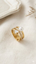 Triple Band Heart and Pearl Ring