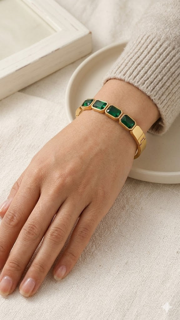 Emerald Elegance Gold Cuff