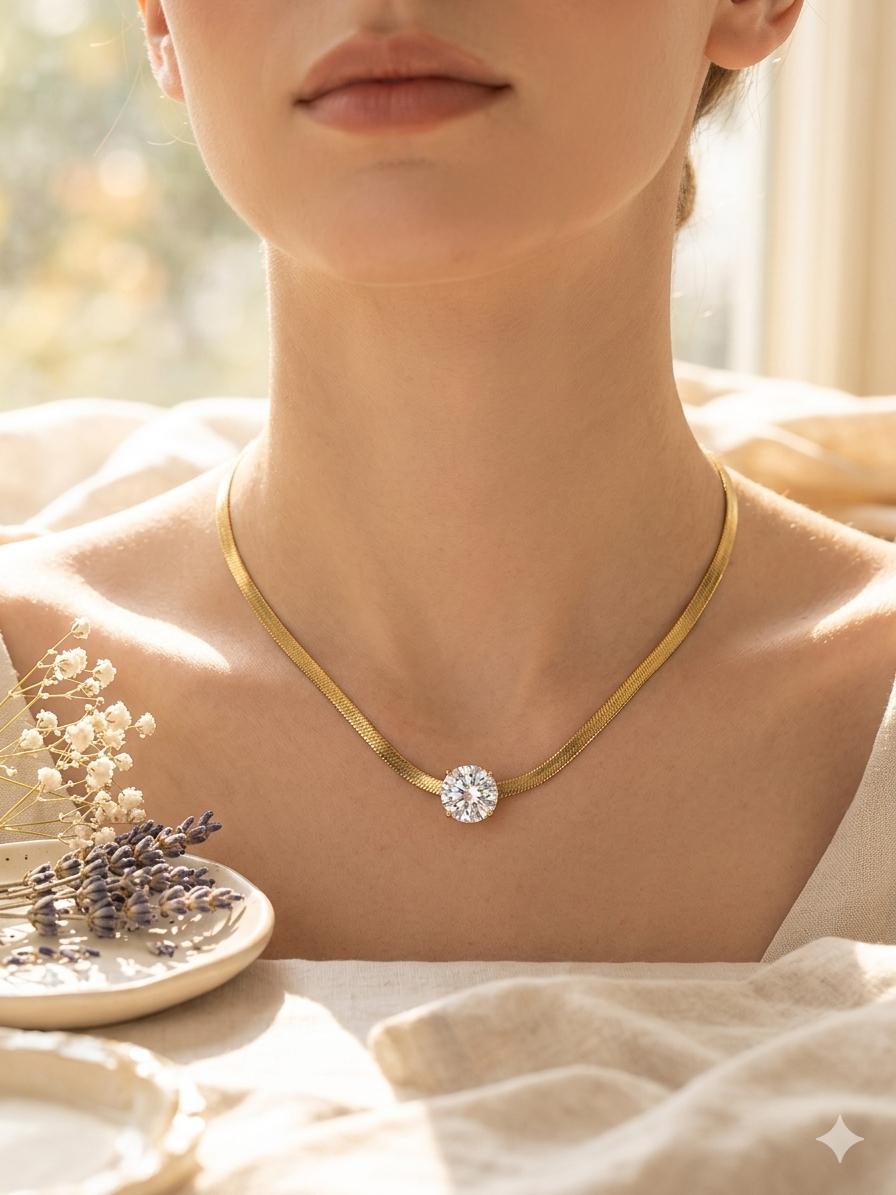 White Zircon Stone Necklace